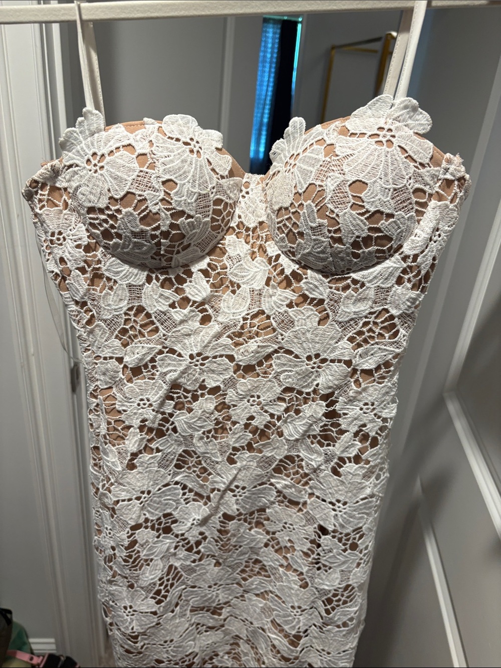Ivory Floral Lace Strapless Dress